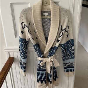 Lucky Brand Beige and Blue Cardigan Sweater ski small